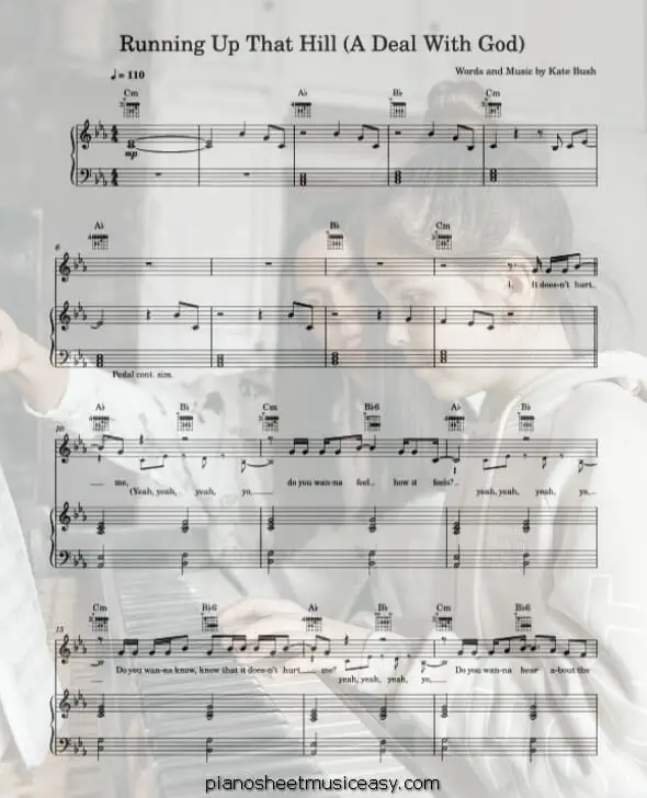 running up that hill printable free sheet music for piano 