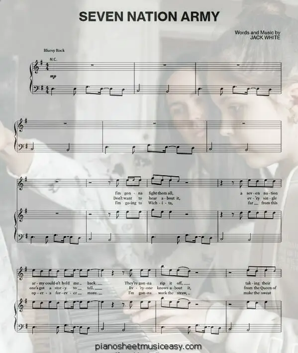 seven nation army printable free sheet music for piano 