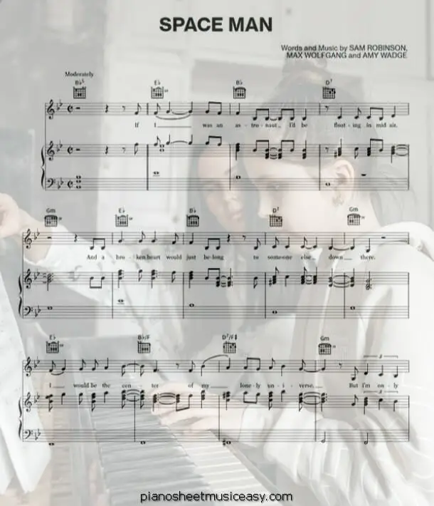 space man printable free sheet music for piano 
