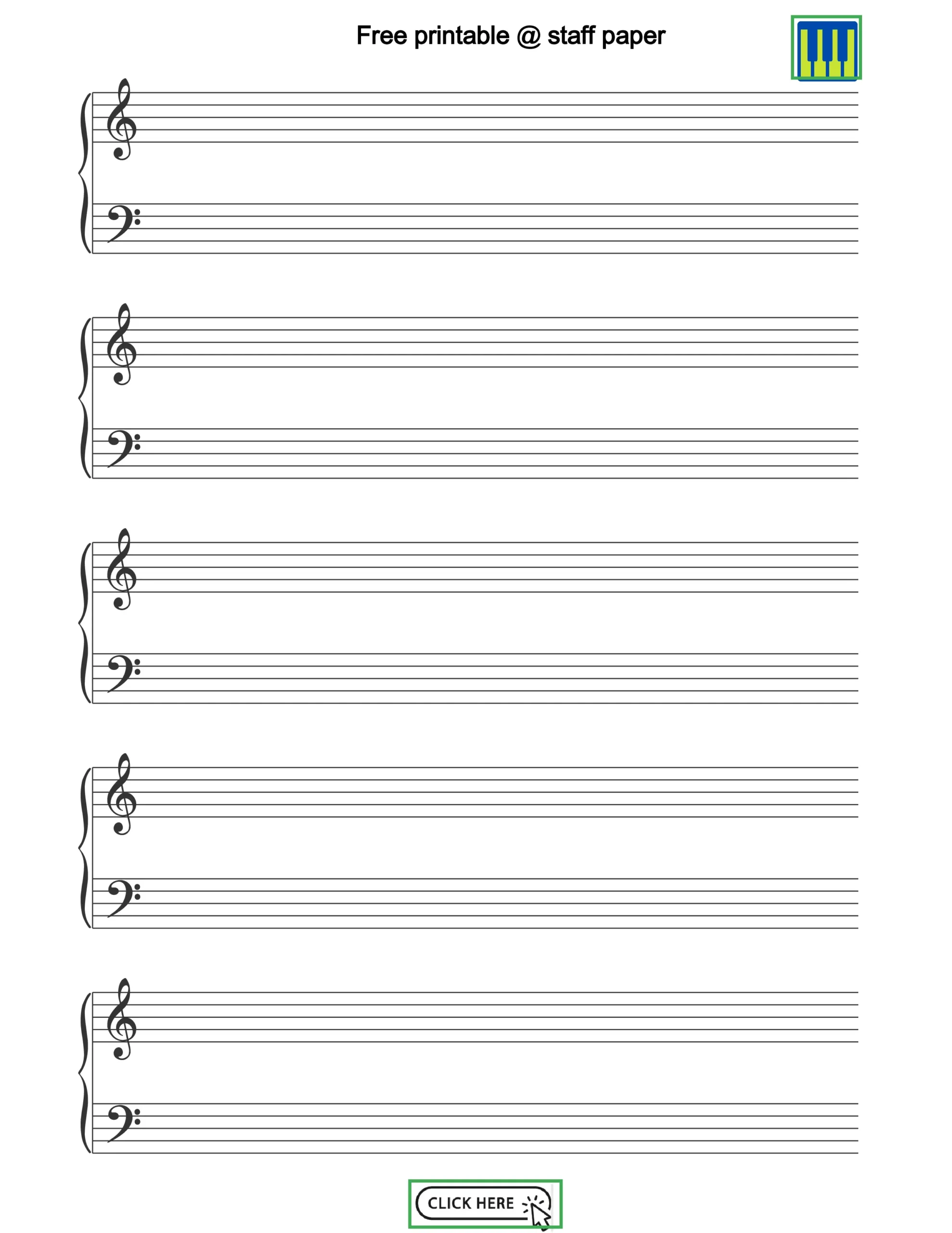 Free printable Piano Blank Sheet Music Staff Paper Templates