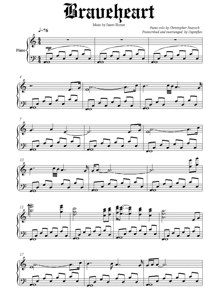 Braveheart piano sheet music pdf